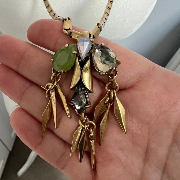 J.Crew Multicolor Crystal Pendant Brushed Gold Long Elegant Necklace - Picture 12 of 13